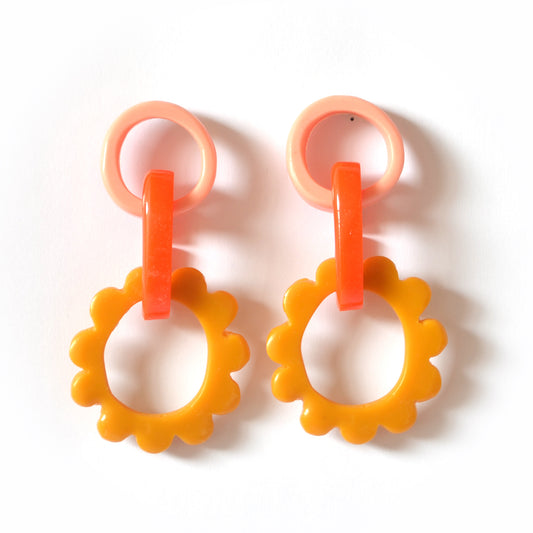 Mini Frill Drop Earrings-Dusty Pink/Orange/Mustard Combo