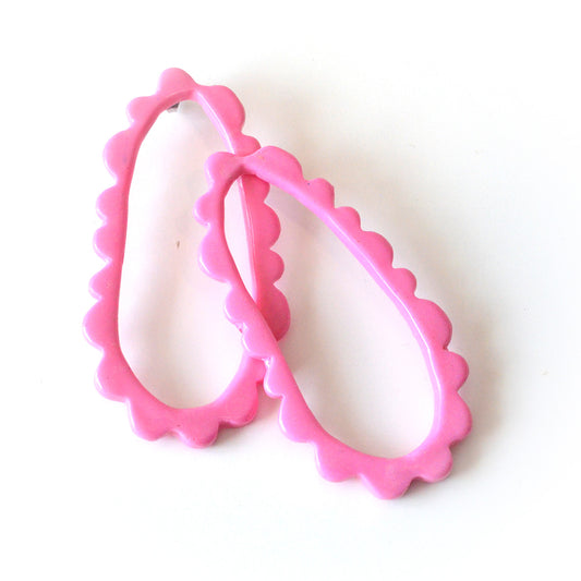 Oval Frill Statement Studs-PINK