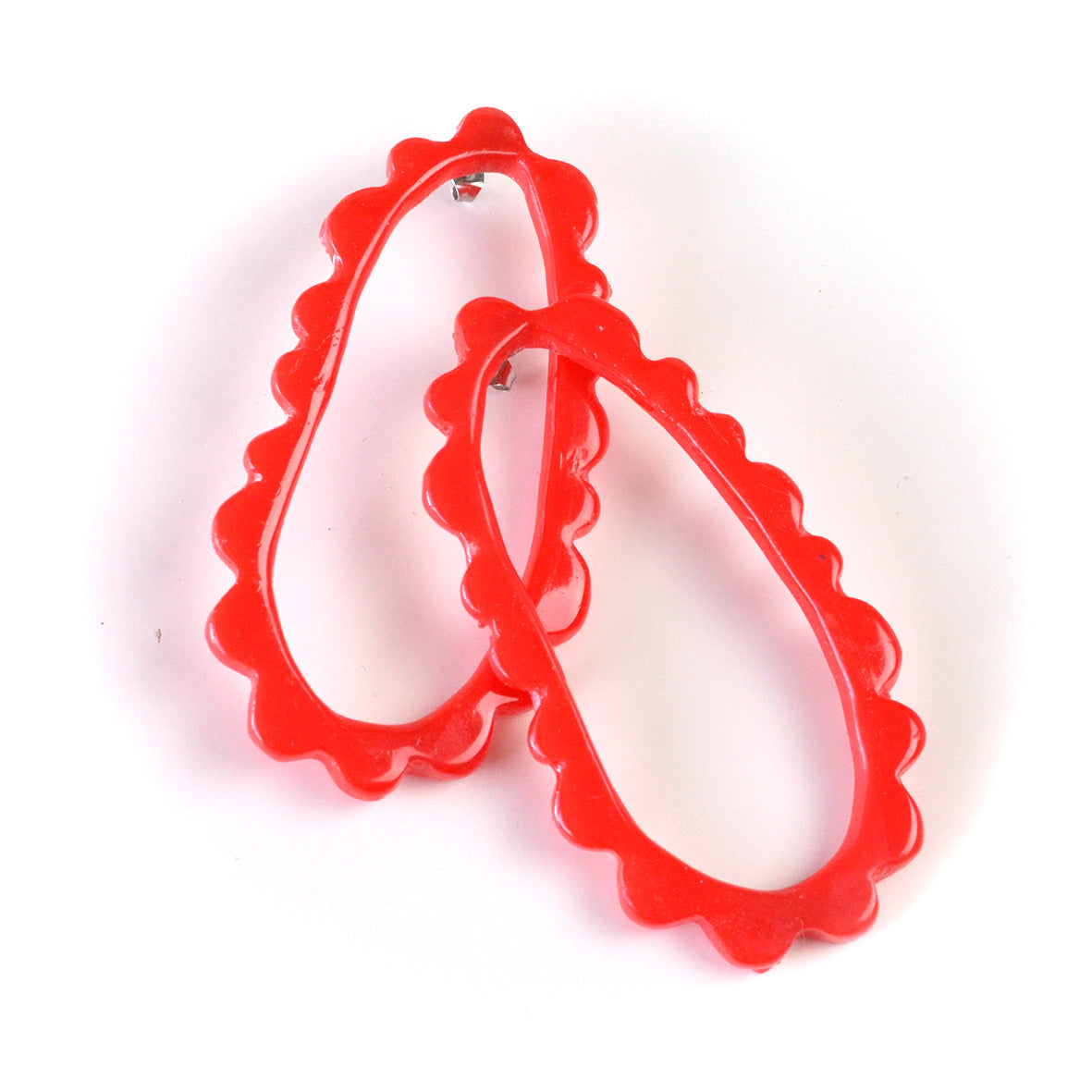 Oval Frill Statement Studs-RED
